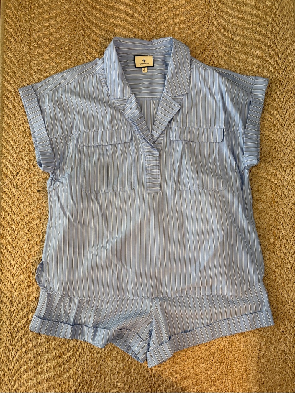 Tuckernuck Light Blue Striped Top and Short Set